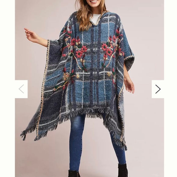Embroidered plaid poncho by Anthropologie OS - Picture 1 of 8